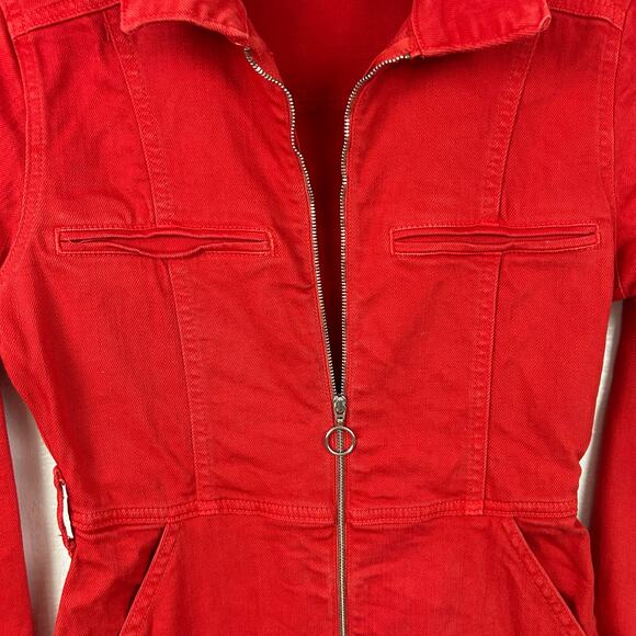 Nasty Gal Women Denim Jumpsuit Holiday Preppy Long Sleeve Red Size 4 - Picture 6 of 12